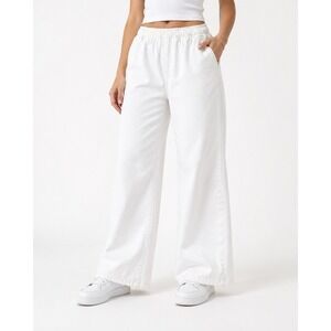 WeWoreWhat White Wide‎ Leg Pants Elastic Waist Size S Casual Minimalist